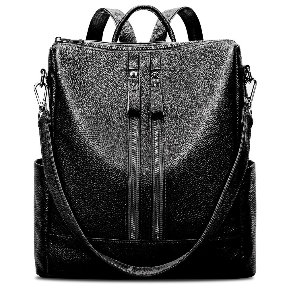 Genuine Leather Backpack Purse Ladies Convertible Backpack Bag - :<